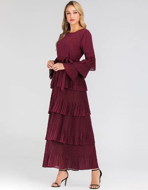 Elegant Round Neck Cake Skirt Long Dress in New Fashion